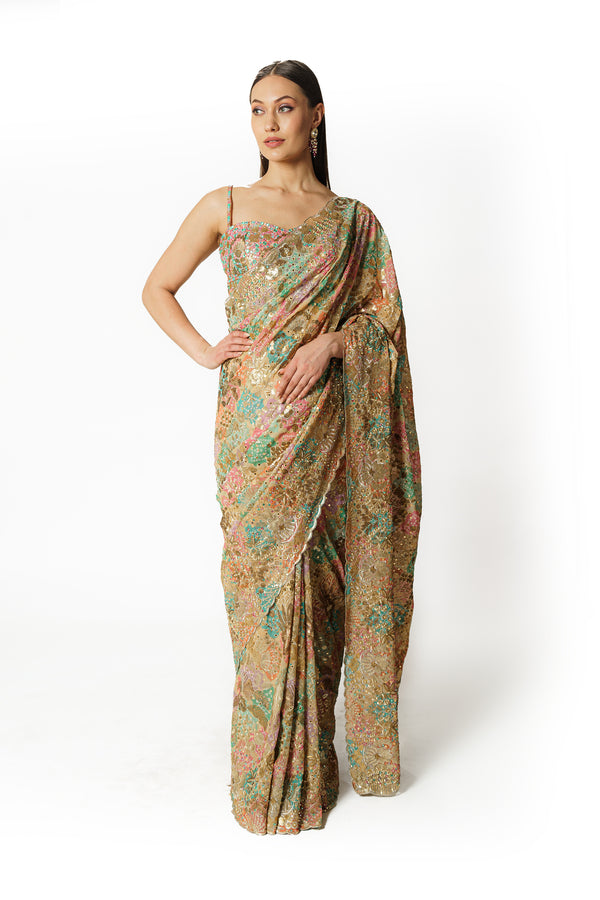 Zaynab multi color bandhani sari set