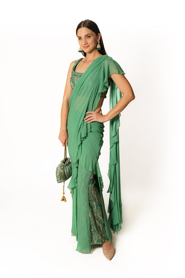 Sairaa rama green frill sari set
