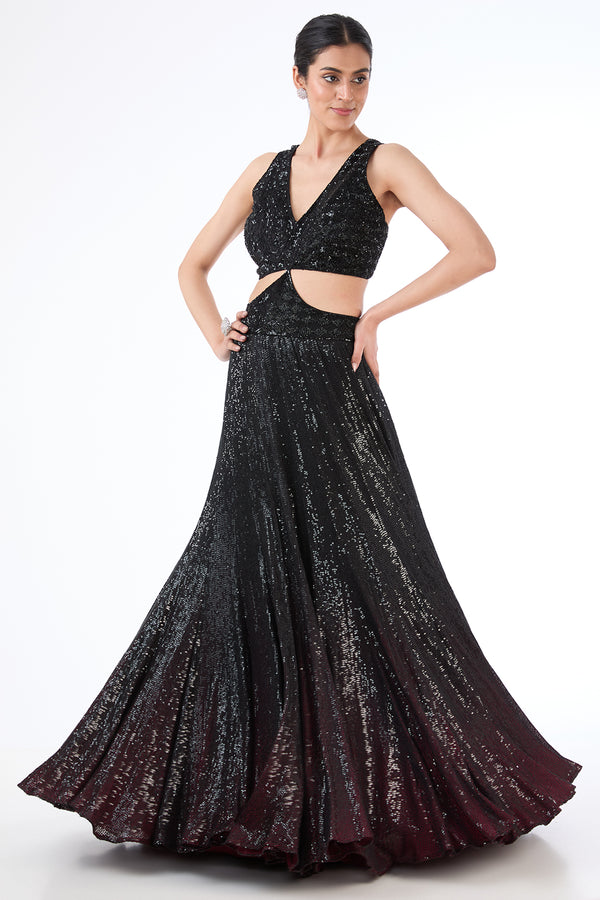Adha black and dark maroon shaded gown