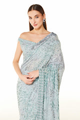 Silver Georgette Zaynab Hand Embroidered Saree