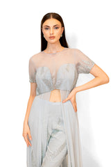 Grey net gowns online shopping