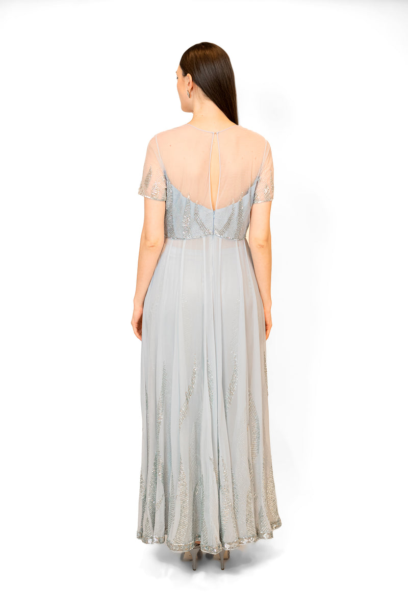 Grey net gowns online shopping