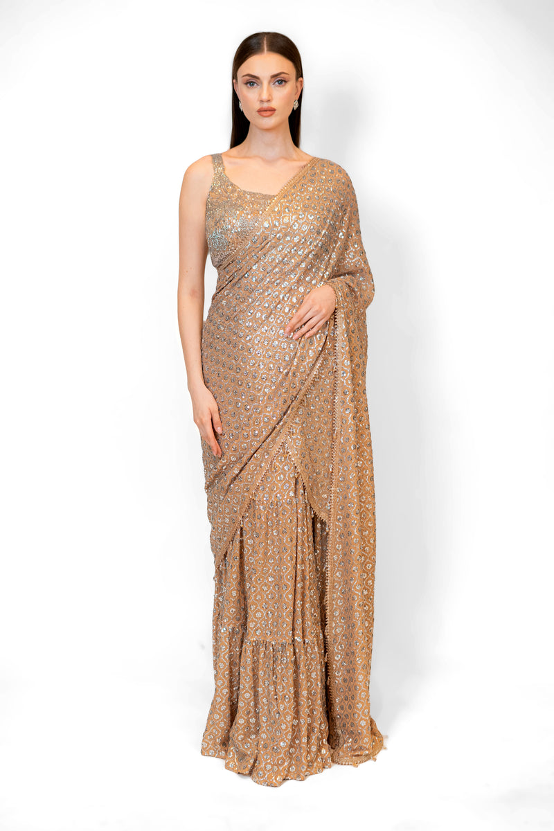 Gold Sequin Embroidered Georgette SAIRAA SARI SET