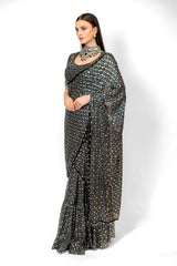 Black Sequined Jaal Stitch Georgette SAIRAA SARI SET