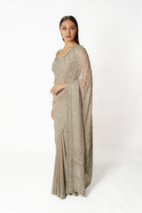 Zaynab silver grey shimmer sari set