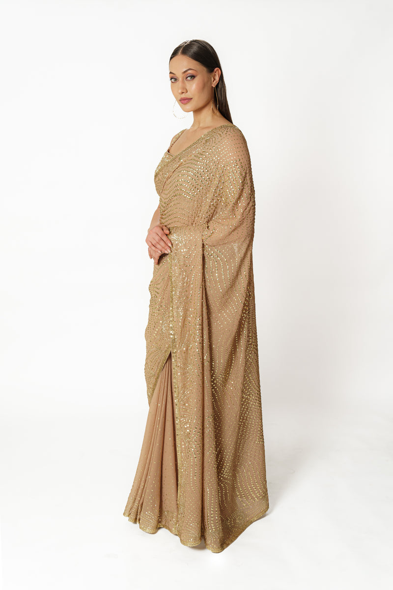 Zaynab gold shimmer sari set
