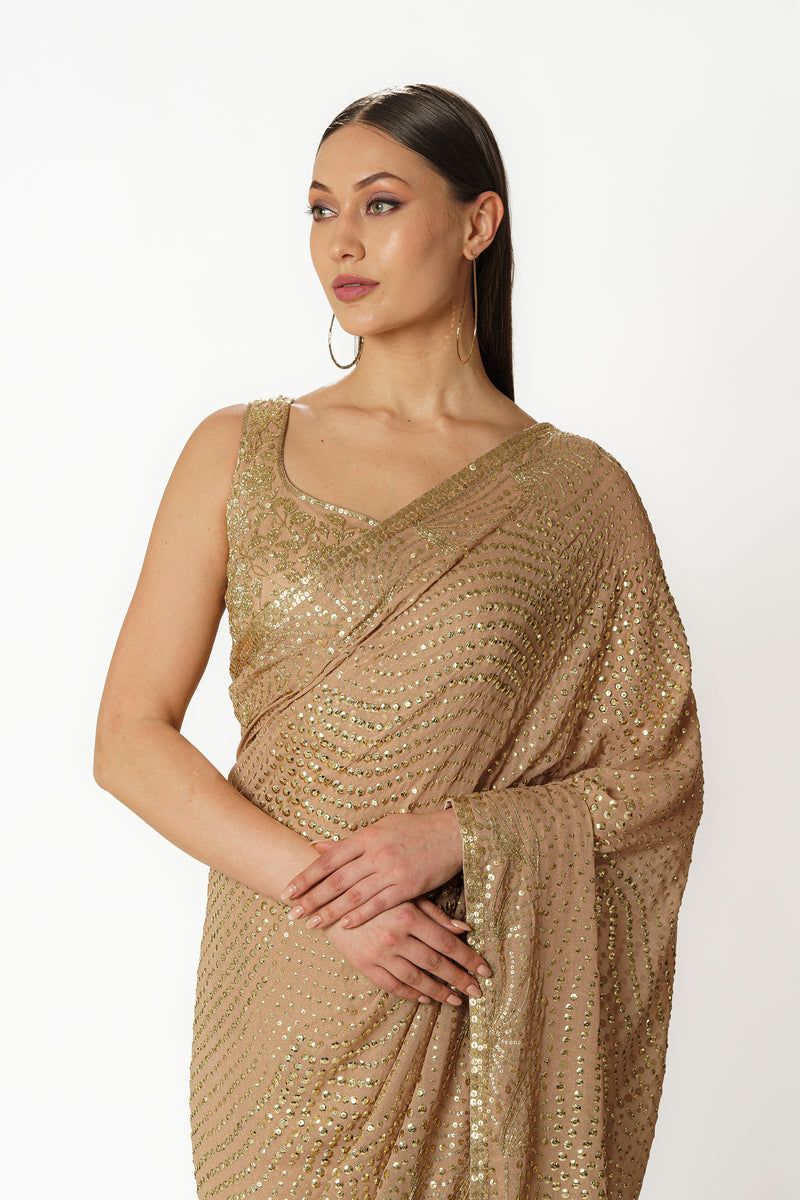 Zaynab gold shimmer sari set