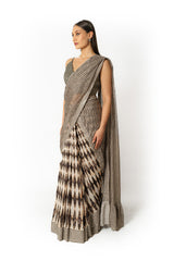 Adha black and white printed lehenga sari set