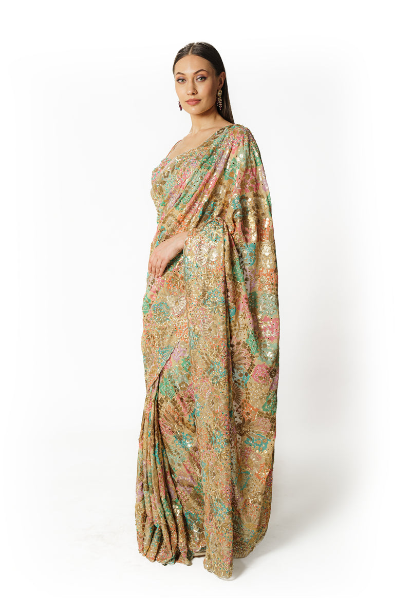 Zaynab multi color bandhani sari set