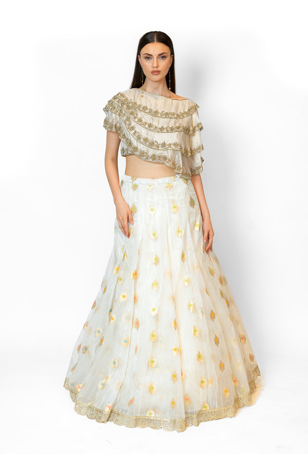 Buy white and gold lehenga online