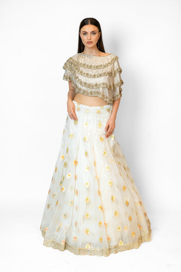 Buy white and gold lehenga online