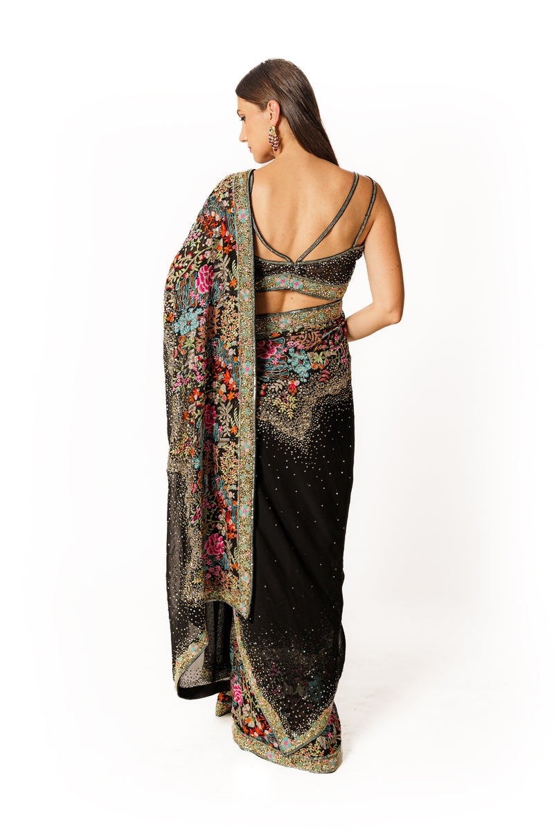 Zaynab black embroidered sari set