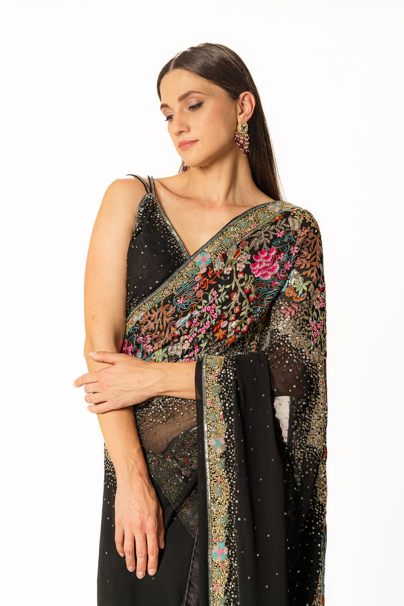 Zaynab black embroidered sari set