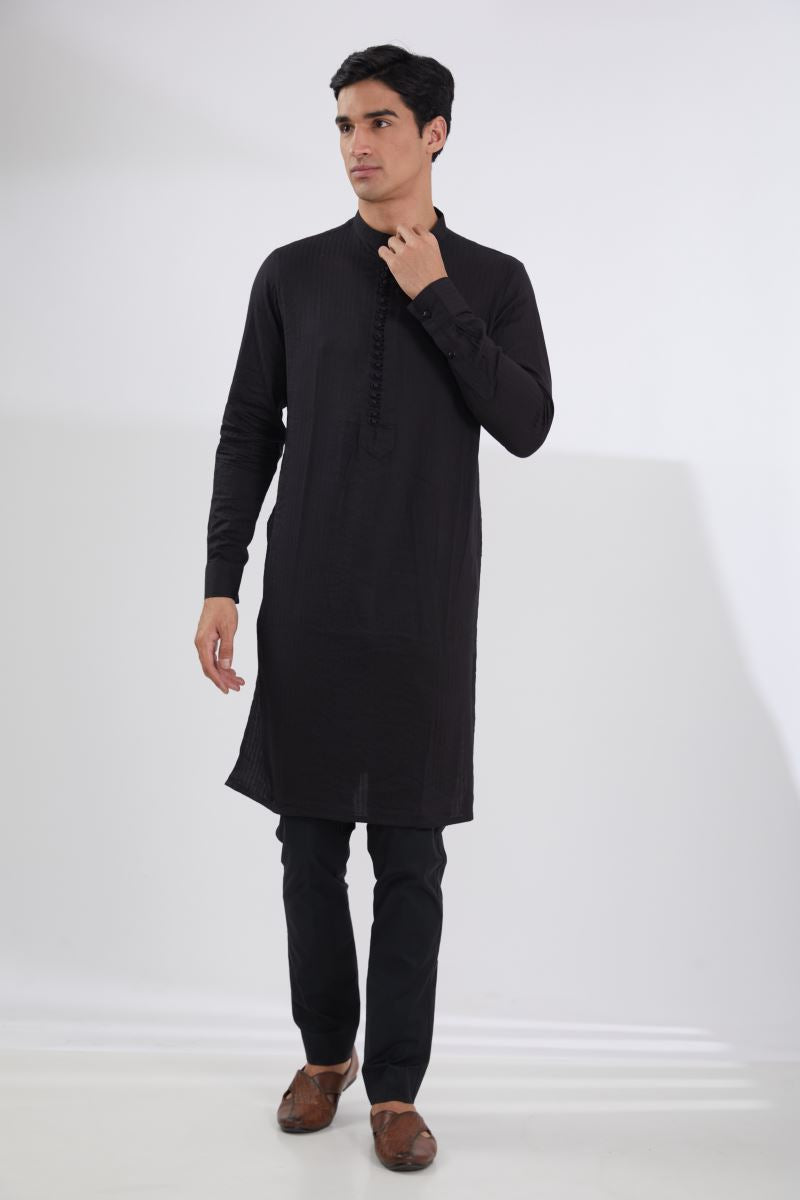 BLACK WITH MULTI RESHAM BUNDI,AND SELF COTTON KURTA AND PANTS