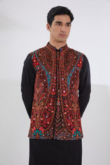 BLACK WITH MULTI RESHAM BUNDI,AND SELF COTTON KURTA AND PANTS