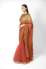 Brick Red & Gold Georgette SAIRAA SARI SET