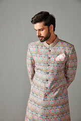 SHERWANI-BLUE WITH IVORY TROUSER