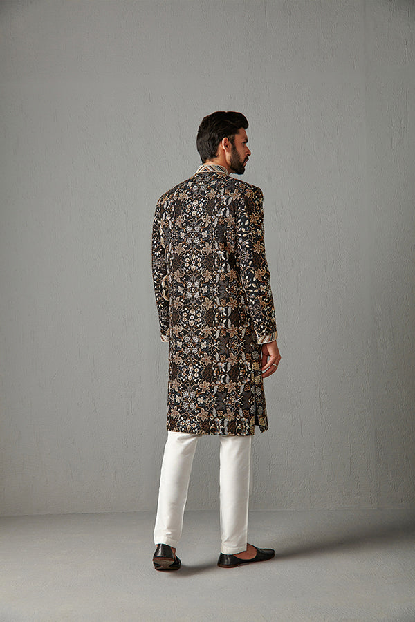 BLACK WITH IVORY TROUSER SHERWANI