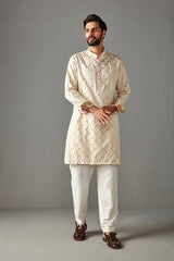 IVORY KURA - MENS KURTA WITH BUNDI AND TROUSER SET