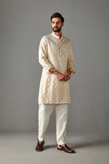 BLUSH PINK - MENS KURTA WITH BUNDI AND TROUSER SET