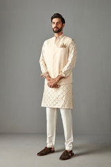 BLUSH PINK - MENS KURTA WITH BUNDI AND TROUSER SET