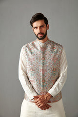 GREY BUNDI WITH IVORY KURTA & TROUSER-KURA BUNDI SET