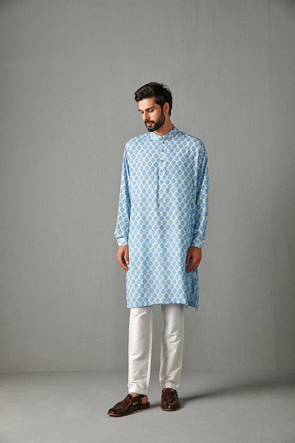 KURTA-AQUA BLUE WITH IVORY TROUSER