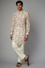 IVORY BLOOM PRINT  CREPE / SHEETING UNLINED KURTA SIDE ZIPPER KURTA AND PANT SET