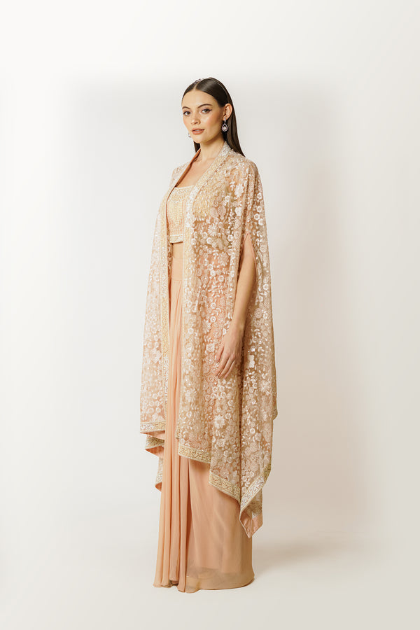 ADHA BLUSH PINK CAPE WITH SKIRT