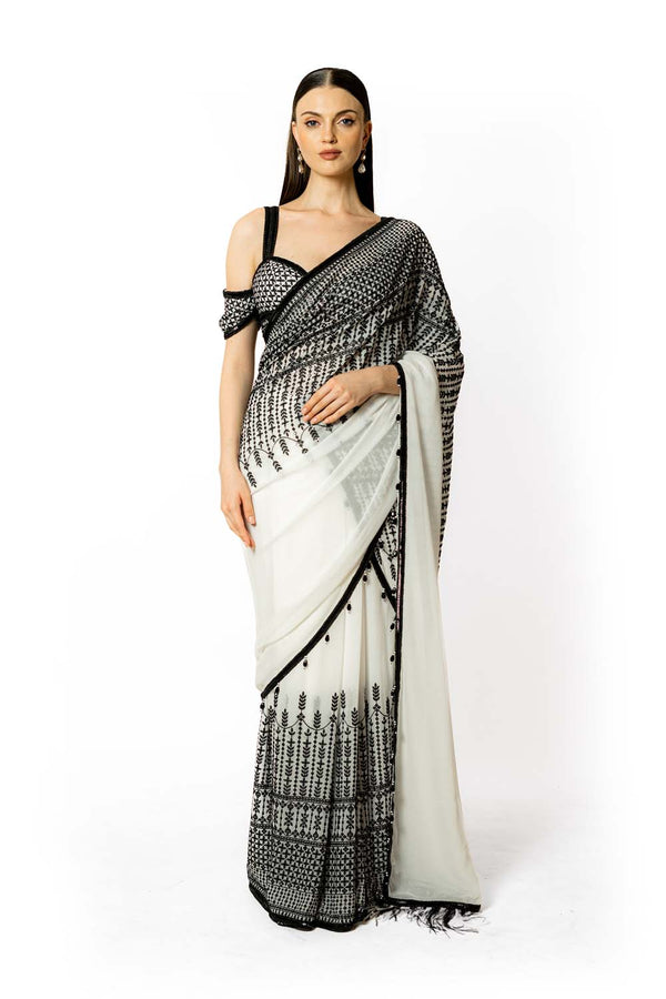 IVORY WITH FEATHER SAIRAA SARI  SET