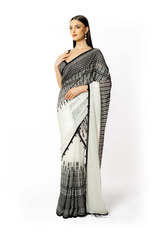 IVORY WITH FEATHER SAIRAA SARI  SET