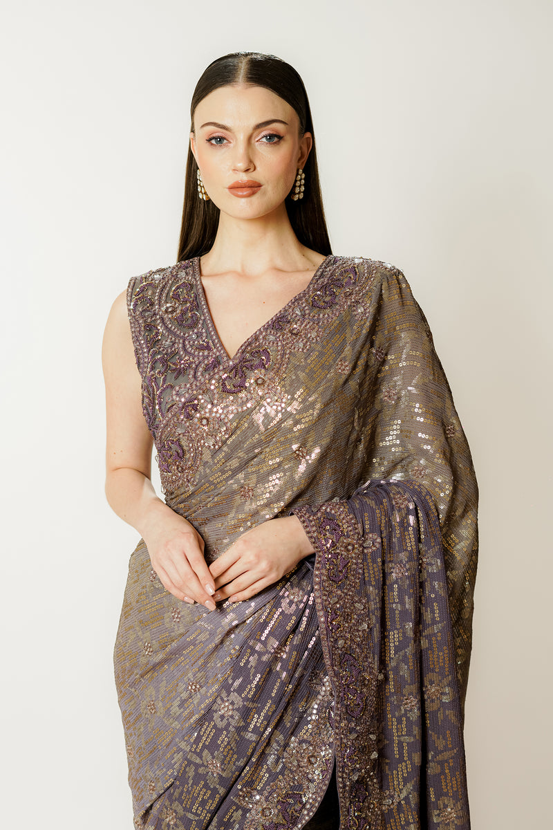 Zaynab midnight purple sari set