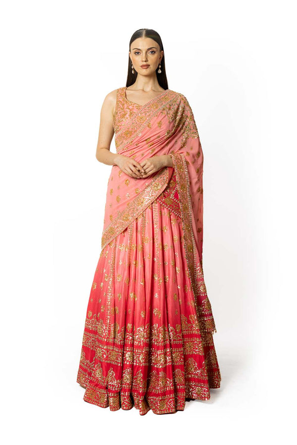 SHADED ROSE PINK  NADIA LEHENGA SET