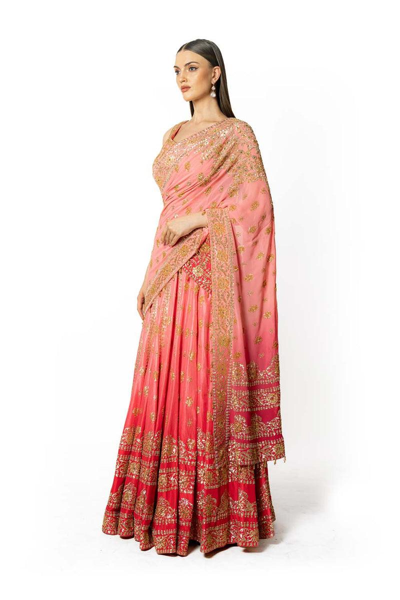 SHADED ROSE PINK  NADIA LEHENGA SET