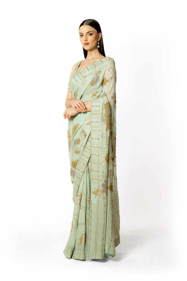 AQUA SHADED IVORY ZAYNAB SARI SET