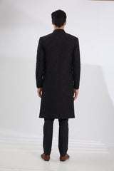 BLACK FULL RESHAM JAAL SHERWANI WITH MULTI RESHAM JAAL KURTA AND PANTS