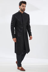 BLACK FULL JAAL SHERWANI SET