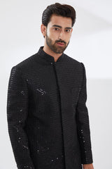 BLACK FULL JAAL SHERWANI SET