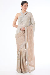 Zaynab grey and gold shaded sari set