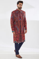 BLUE  WITH MULTI COLOR RESHAM SHERWANI SET