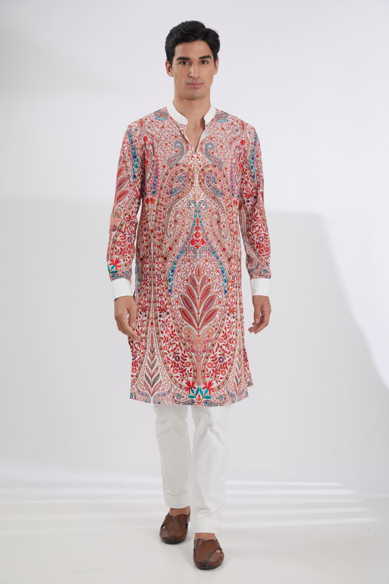 IVORY MULTI SHERWANI  WITH RESHAM JAAL KURTA AND PANTS