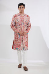 IVORY MULTI SHERWANI  WITH RESHAM JAAL KURTA AND PANTS