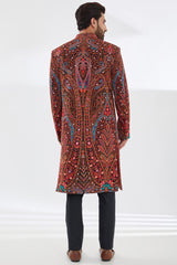 BLACK  WITH MULTI COLOR RESHAM SHERWANI SET