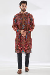 BLACK  WITH MULTI COLOR RESHAM SHERWANI SET