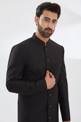 BLACK QUILTED SHERWANI SET