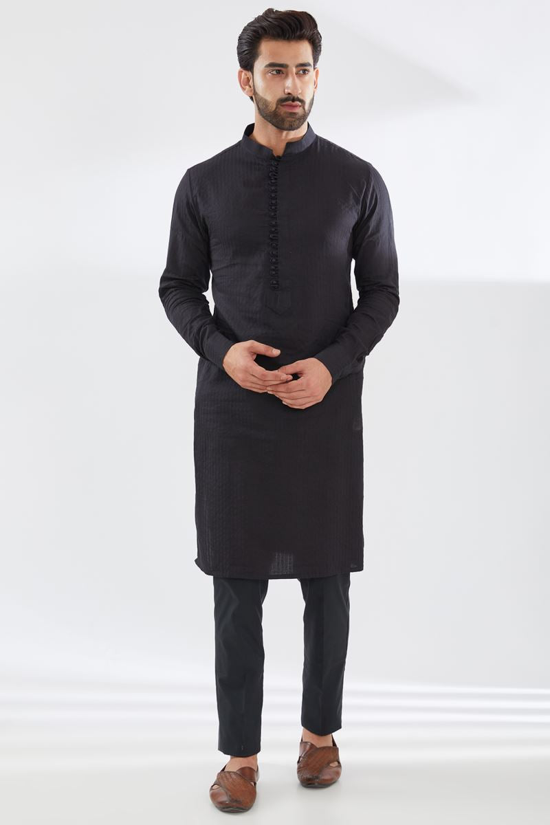 BLACK COTTON SILK KURTA AND PANT SET