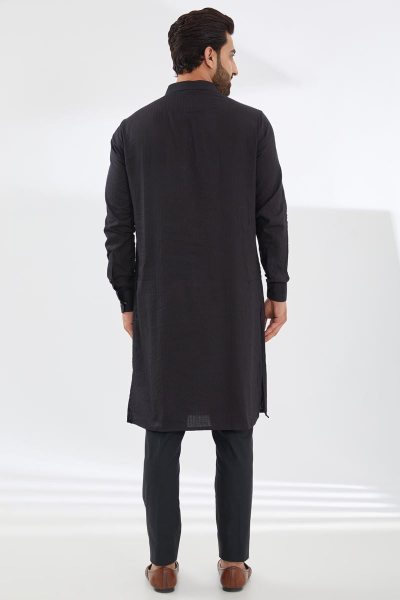 BLACK COTTON SILK KURTA AND PANT SET