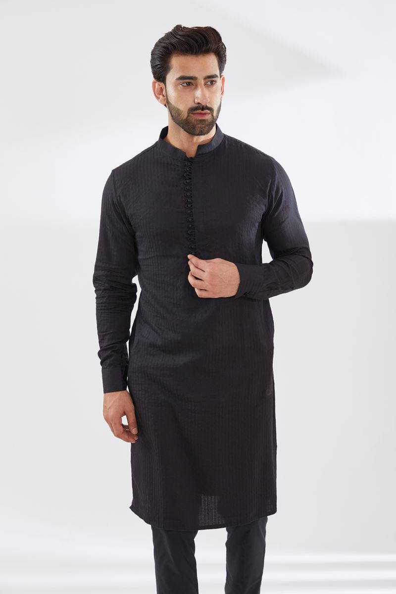 BLACK COTTON SILK KURTA AND PANT SET