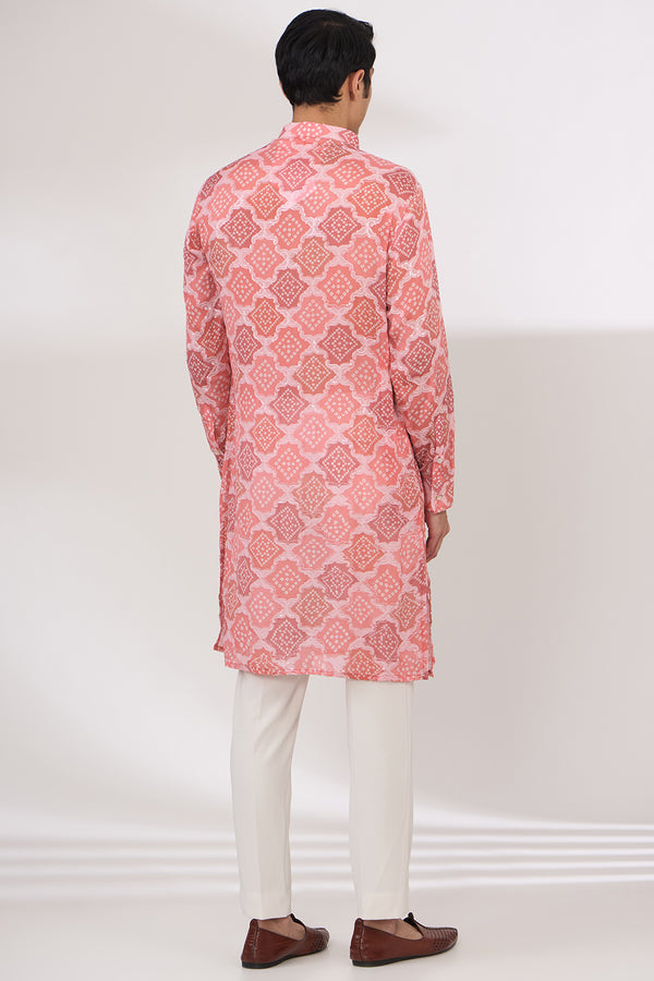 PINK BANDHANI WITH GOLD SEQUINS UNLINED KURTA AND COTTON SILK PANTS