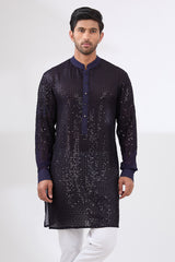 BLUE GEORGETTE UNLINED KURTA FULLY FRONT TONAL EMBROIDERED WITH PANTS